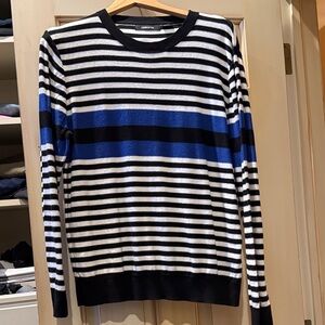 Claiborne  Black, Blue, and White Striped Crewneck Sweater